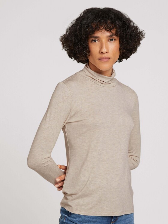 Jersey Rollkragenshirt - Frauen - cold beige melange Jersey Rollkragenshirt - Frauen - cold beige melange - 1 - TOM TAILOR