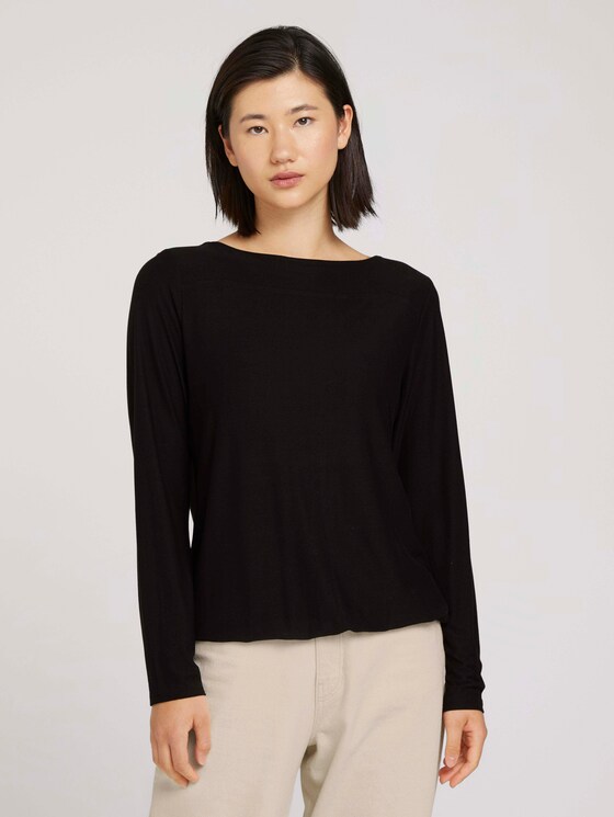 Langarmshirt mit elastischem Bund - Frauen - deep black Langarmshirt mit elastischem Bund - Frauen - deep black - 1 - TOM TAILOR