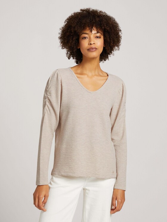 Strukturiertes Shirt mit Raffungen - Frauen - cold beige Strukturiertes Shirt mit Raffungen - Frauen - cold beige - 1 - TOM TAILOR