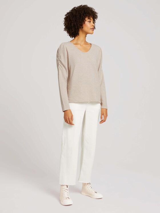 Strukturiertes Shirt mit Raffungen - Frauen - cold beige Strukturiertes Shirt mit Raffungen - Frauen - cold beige - 3 - TOM TAILOR