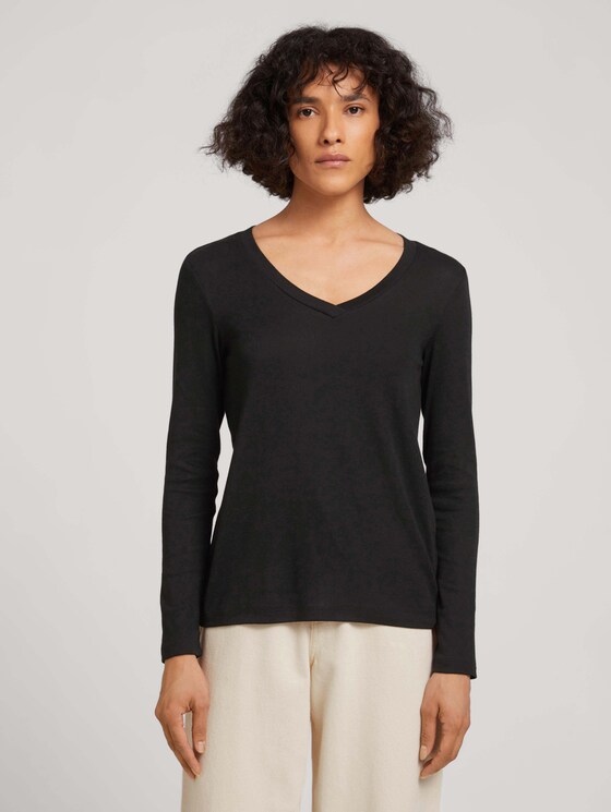 Langarmshirt mit V-Ausschnitt - Frauen - deep black Langarmshirt mit V-Ausschnitt - Frauen - deep black - 1 - TOM TAILOR