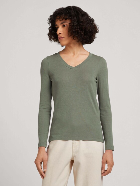 Langarmshirt mit V-Ausschnitt - Frauen - dusty mid olive Langarmshirt mit V-Ausschnitt - Frauen - dusty mid olive - 1 - TOM TAILOR