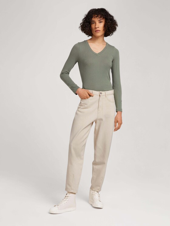 Langarmshirt mit V-Ausschnitt - Frauen - dusty mid olive Langarmshirt mit V-Ausschnitt - Frauen - dusty mid olive - 3 - TOM TAILOR