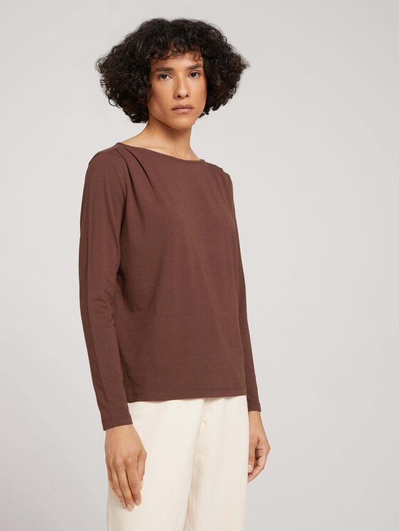 Langarmshirt mit Faltenlegung - Frauen - earth brown Langarmshirt mit Faltenlegung - Frauen - earth brown - 1 - TOM TAILOR