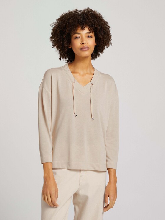 Loose Fit Shirt mit Tunnelzug - Frauen - cold beige Loose Fit Shirt mit Tunnelzug - Frauen - cold beige - 1 - TOM TAILOR