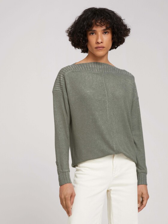 Melange shirt with ribbed cuffs - Women - dusty mid olive melange Melange shirt with ribbed cuffs - Women - dusty mid olive melange - 1 - TOM TAILOR