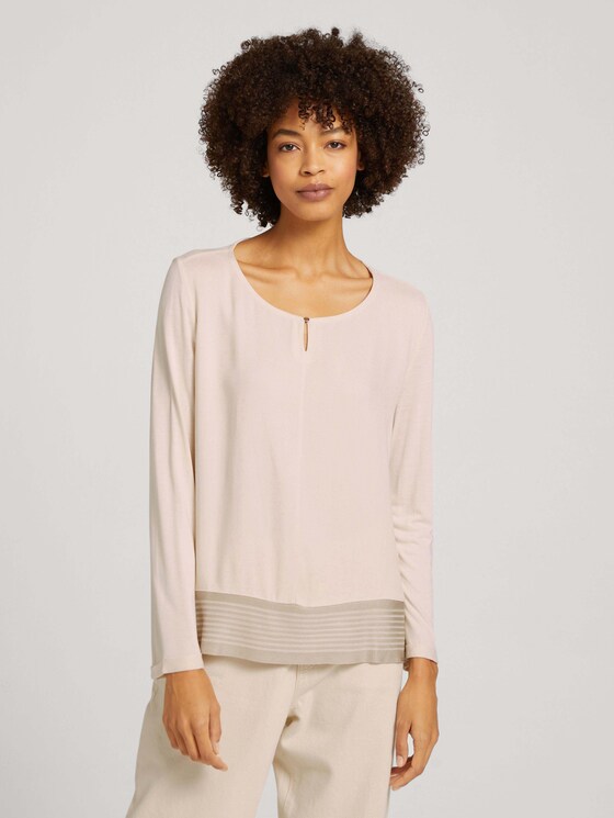 7/8 Shirt im Materialmix - Frauen - cold beige 7/8 Shirt im Materialmix - Frauen - cold beige - 1 - TOM TAILOR