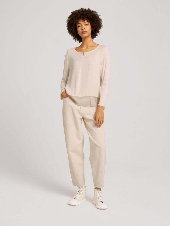 7/8 Shirt im Materialmix - Frauen - cold beige 7/8 Shirt im Materialmix - Frauen - cold beige - 3 - TOM TAILOR