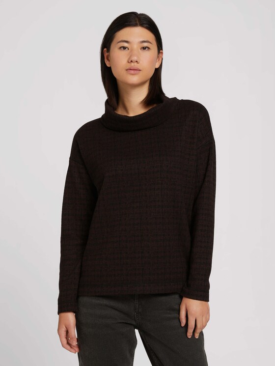 Patterned sweatshirt with a turtleneck - Women - black brown structure check Patterned sweatshirt with a turtleneck - Women - black brown structure check - 1 - TOM TAILOR