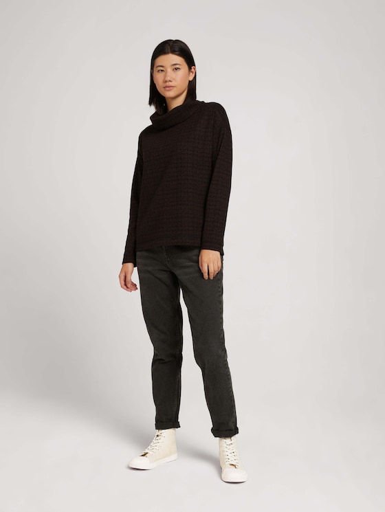 Patterned sweatshirt with a turtleneck - Women - black brown structure check Patterned sweatshirt with a turtleneck - Women - black brown structure check - 3 - TOM TAILOR