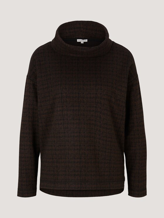Patterned sweatshirt with a turtleneck - Women - black brown structure check Patterned sweatshirt with a turtleneck - Women - black brown structure check - 7 - TOM TAILOR