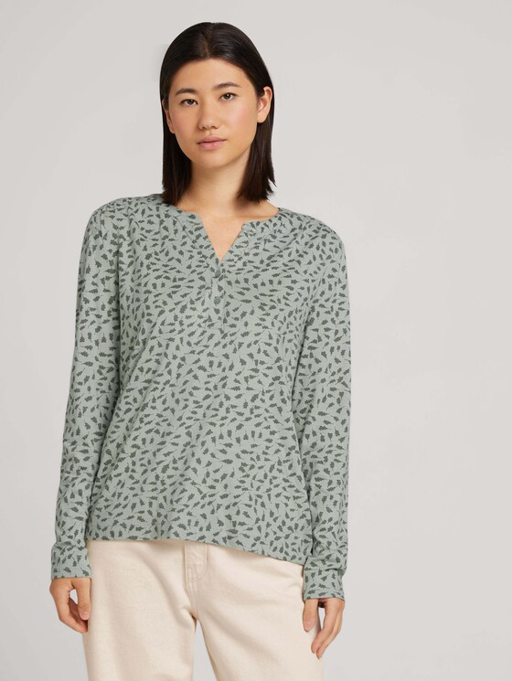 Gemustertes Henleyshirt - Frauen - green leaf design Gemustertes Henleyshirt - Frauen - green leaf design - 1 - TOM TAILOR