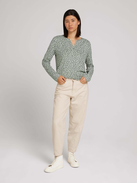 Gemustertes Henleyshirt - Frauen - green leaf design Gemustertes Henleyshirt - Frauen - green leaf design - 3 - TOM TAILOR