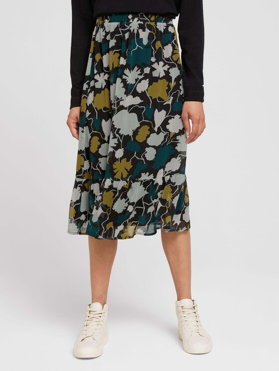 Gemusterter Midirock mit recyceltem Polyester - Frauen - green large floral design Gemusterter Midirock mit recyceltem Polyester - Frauen - green large floral design - 1 - TOM TAILOR