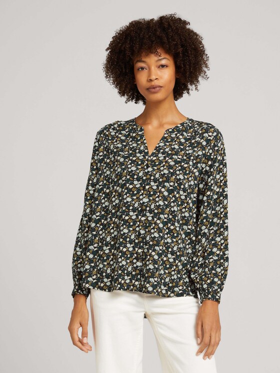 Gemusterte Henleybluse - Frauen - green small floral design Gemusterte Henleybluse - Frauen - green small floral design - 1 - TOM TAILOR