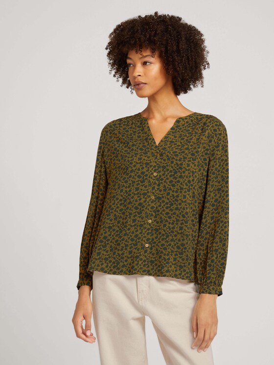 Patterned Henley blouse - Women - green shades floral design Patterned Henley blouse - Women - green shades floral design - 1 - TOM TAILOR