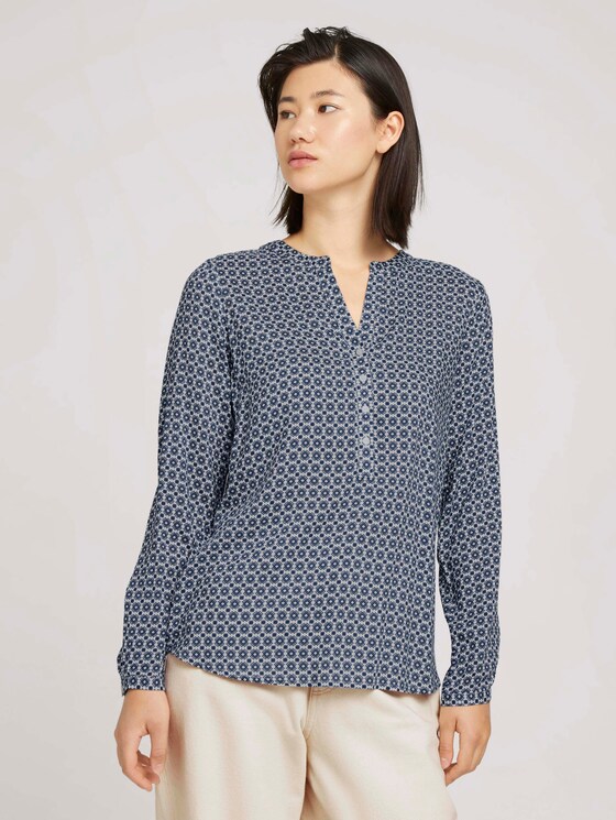 Patterned blouse with TENCEL ™ modal - Women - blue geometrical design Patterned blouse with TENCEL ™ modal - Women - blue geometrical design - 1 - TOM TAILOR