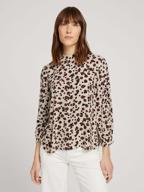 Stehkragen Bluse mit LENZING™ ECOVERO™ - Frauen - beige large dot design Stehkragen Bluse mit LENZING™ ECOVERO™ - Frauen - beige large dot design - 1 - TOM TAILOR