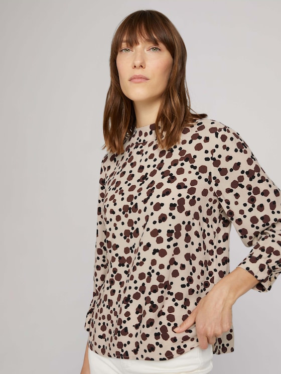 Stehkragen Bluse mit LENZING™ ECOVERO™ - Frauen - beige large dot design - 5 - TOM TAILOR