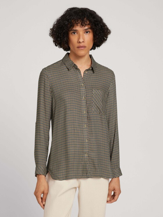 Kariertes Hemd mit Knopfleiste - Frauen - beige green small check woven Kariertes Hemd mit Knopfleiste - Frauen - beige green small check woven - 1 - TOM TAILOR