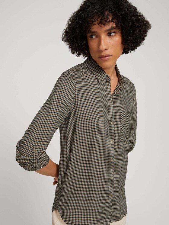 Kariertes Hemd mit Knopfleiste - Frauen - beige green small check woven Kariertes Hemd mit Knopfleiste - Frauen - beige green small check woven - 9 - TOM TAILOR