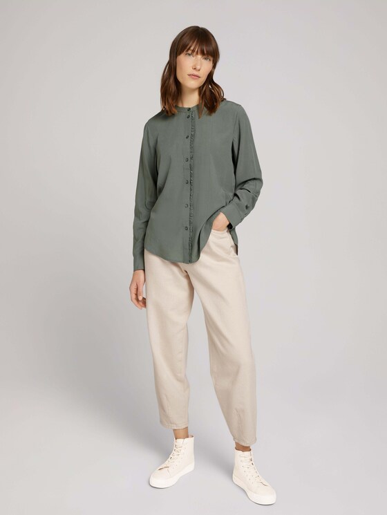 Rüschen Bluse mit Lyocell - Frauen - dusty mid olive Rüschen Bluse mit Lyocell - Frauen - dusty mid olive - 3 - TOM TAILOR