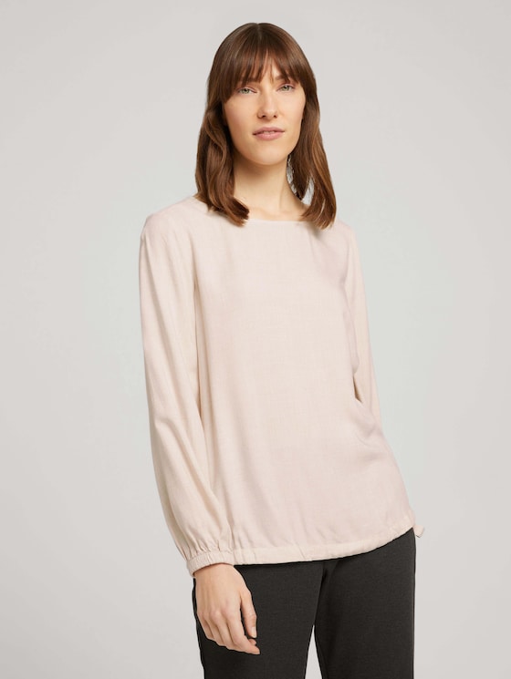 Melierte Bluse mit Tunnelzug - Frauen - cold beige melange Melierte Bluse mit Tunnelzug - Frauen - cold beige melange - 1 - TOM TAILOR