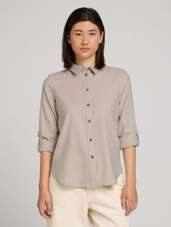 Melierte Hemdbluse - Frauen - cold beige melange Melierte Hemdbluse - Frauen - cold beige melange - 1 - TOM TAILOR