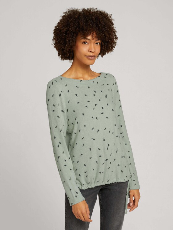 Gemustertes Shirt mit Tunnelzug - Frauen - green melange leaf design Gemustertes Shirt mit Tunnelzug - Frauen - green melange leaf design - 1 - TOM TAILOR