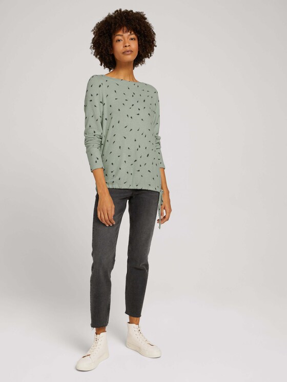 Gemustertes Shirt mit Tunnelzug - Frauen - green melange leaf design Gemustertes Shirt mit Tunnelzug - Frauen - green melange leaf design - 3 - TOM TAILOR