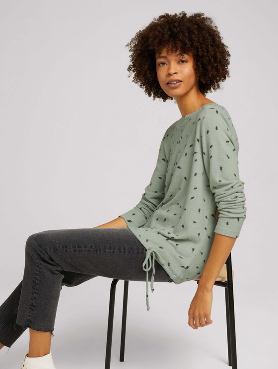 Gemustertes Shirt mit Tunnelzug - Frauen - green melange leaf design Gemustertes Shirt mit Tunnelzug - Frauen - green melange leaf design - 5 - TOM TAILOR