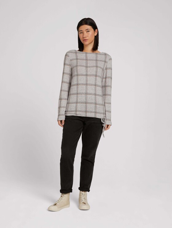 Gemustertes Shirt mit Tunnelzug - Frauen - grey melange check Gemustertes Shirt mit Tunnelzug - Frauen - grey melange check - 3 - TOM TAILOR