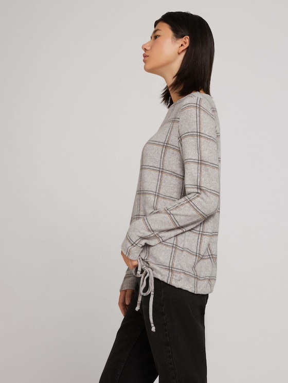 Gemustertes Shirt mit Tunnelzug - Frauen - grey melange check Gemustertes Shirt mit Tunnelzug - Frauen - grey melange check - 5 - TOM TAILOR