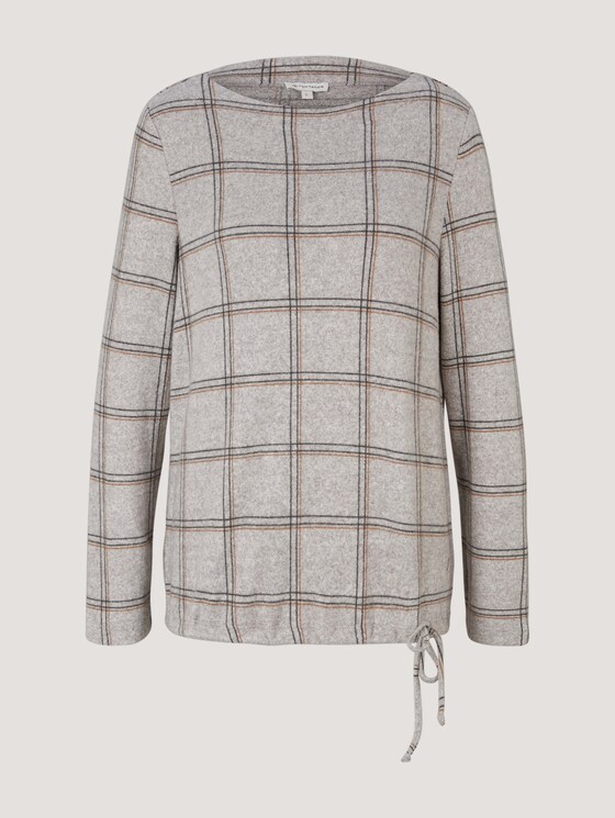 Gemustertes Shirt mit Tunnelzug - Frauen - grey melange check Gemustertes Shirt mit Tunnelzug - Frauen - grey melange check - 7 - TOM TAILOR