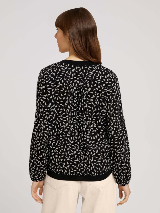 Bluse mit Rippbündchen - Frauen - black leaf design Bluse mit Rippbündchen - Frauen - black leaf design - 2 - TOM TAILOR