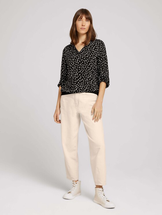 Bluse mit Rippbündchen - Frauen - black leaf design Bluse mit Rippbündchen - Frauen - black leaf design - 3 - TOM TAILOR