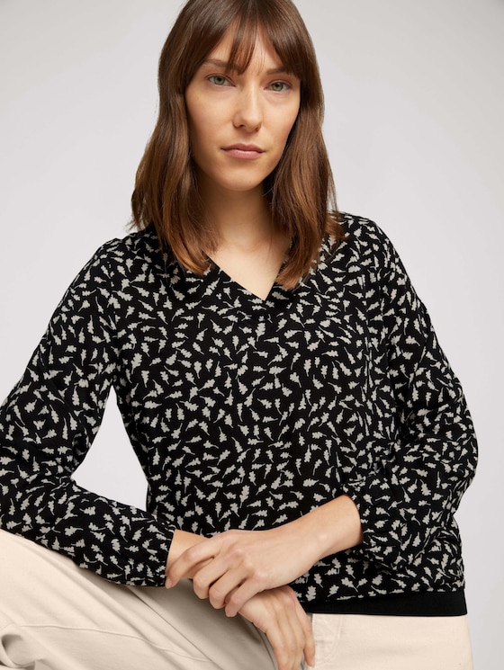 Bluse mit Rippbündchen - Frauen - black leaf design Bluse mit Rippbündchen - Frauen - black leaf design - 5 - TOM TAILOR