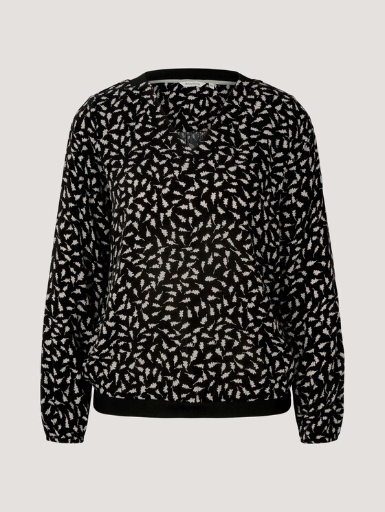 Bluse mit Rippbündchen - Frauen - black leaf design Bluse mit Rippbündchen - Frauen - black leaf design - 7 - TOM TAILOR