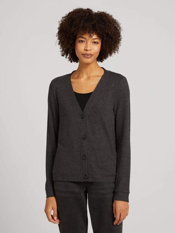 Fine cardigan with a V-neckline - Women - shady grey melange Fine cardigan with a V-neckline - Women - shady grey melange - 1 - TOM TAILOR