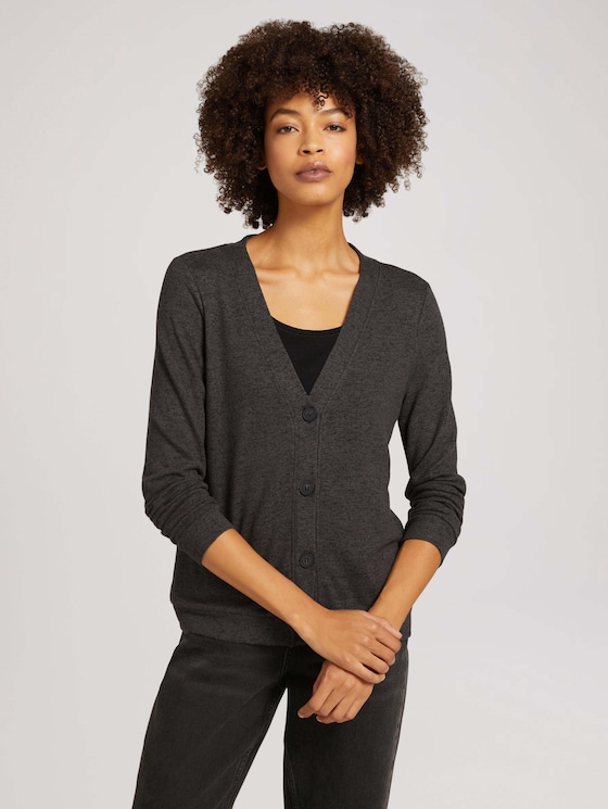 Fine cardigan with a V-neckline - Women - shady grey melange Fine cardigan with a V-neckline - Women - shady grey melange - 5 - TOM TAILOR