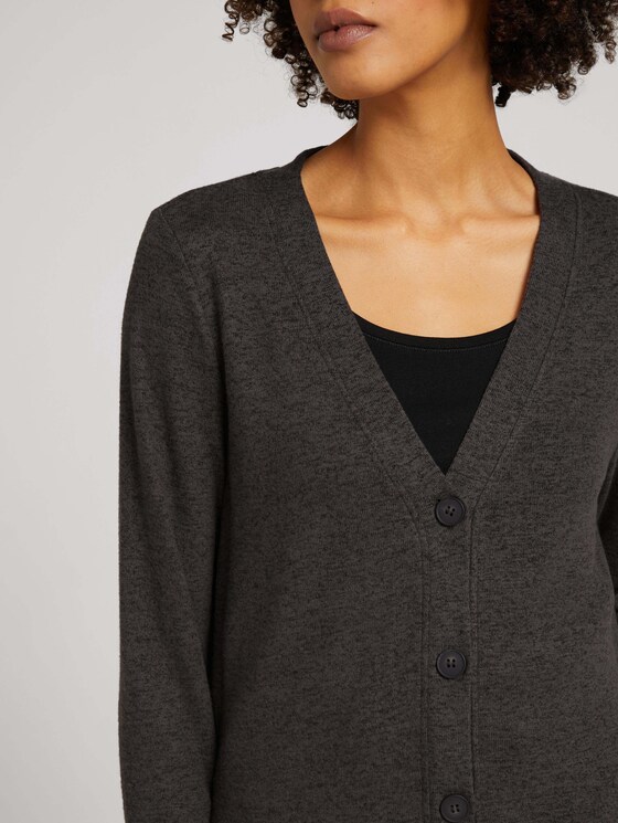 Fine cardigan with a V-neckline - Women - shady grey melange Fine cardigan with a V-neckline - Women - shady grey melange - 9 - TOM TAILOR