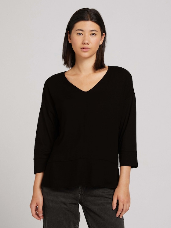 Shirt im Materialmix mit TENCEL™ Modal - Frauen - deep black Shirt im Materialmix mit TENCEL™ Modal - Frauen - deep black - 1 - TOM TAILOR