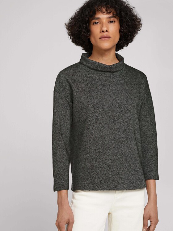 Rollkragen Sweatshirt im Loose Fit - Frauen - black white structure Rollkragen Sweatshirt im Loose Fit - Frauen - black white structure - 5 - TOM TAILOR
