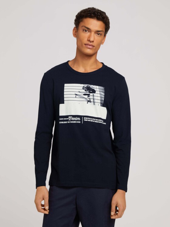 Print Langarmshirt mit nachhaltiger Baumwolle - Männer - Sky Captain Blue Print Langarmshirt mit nachhaltiger Baumwolle - Männer - Sky Captain Blue - 1 - TOM TAILOR Denim