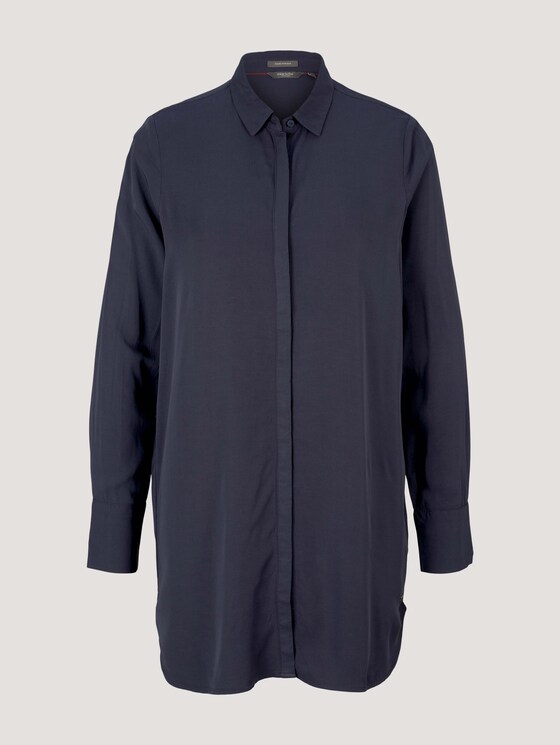 Long blouse with concealed button tab - Women - dark graphite blue Long blouse with concealed button tab - Women - dark graphite blue - 7 - Mine to five