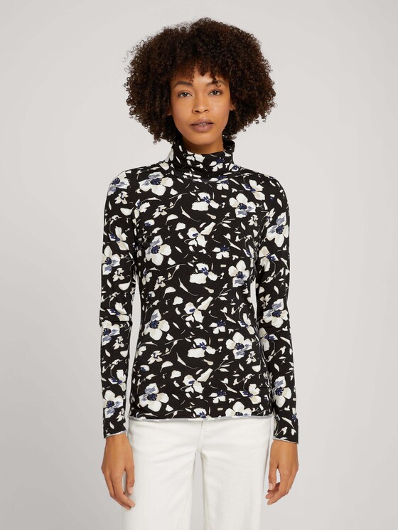 Rollkragenshirt mit Modal - Frauen - black beige flower design Rollkragenshirt mit Modal - Frauen - black beige flower design - 1 - Mine to five