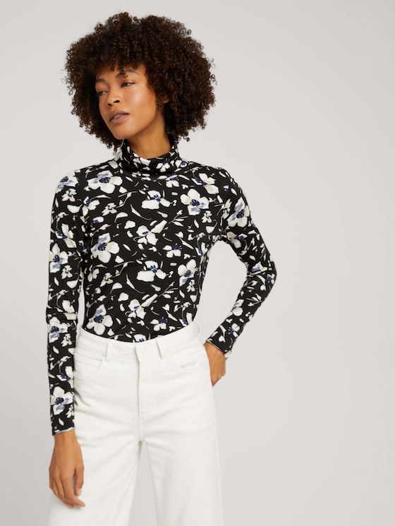 Rollkragenshirt mit Modal - Frauen - black beige flower design Rollkragenshirt mit Modal - Frauen - black beige flower design - 5 - Mine to five