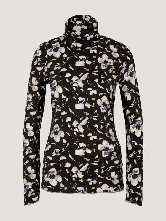 Rollkragenshirt mit Modal - Frauen - black beige flower design Rollkragenshirt mit Modal - Frauen - black beige flower design - 7 - Mine to five