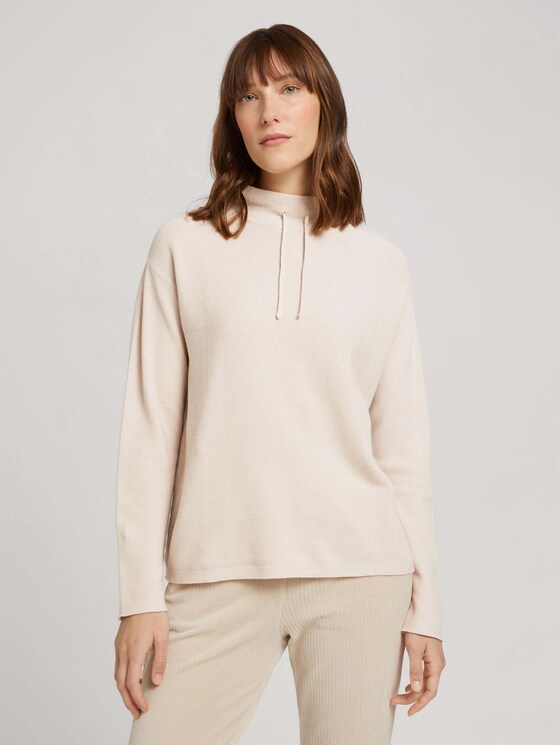 Kordelzug Pullover mit Bio-Baumwolle - Frauen - cold beige Kordelzug Pullover mit Bio-Baumwolle - Frauen - cold beige - 1 - TOM TAILOR