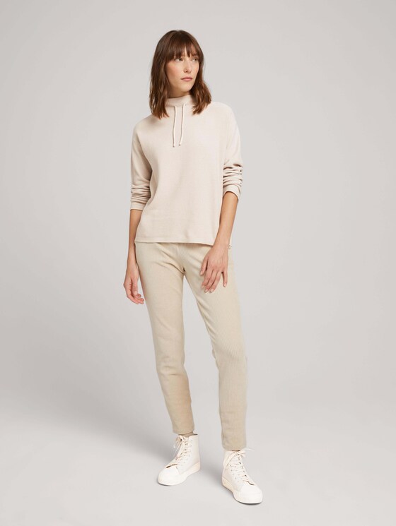 Kordelzug Pullover mit Bio-Baumwolle - Frauen - cold beige Kordelzug Pullover mit Bio-Baumwolle - Frauen - cold beige - 3 - TOM TAILOR